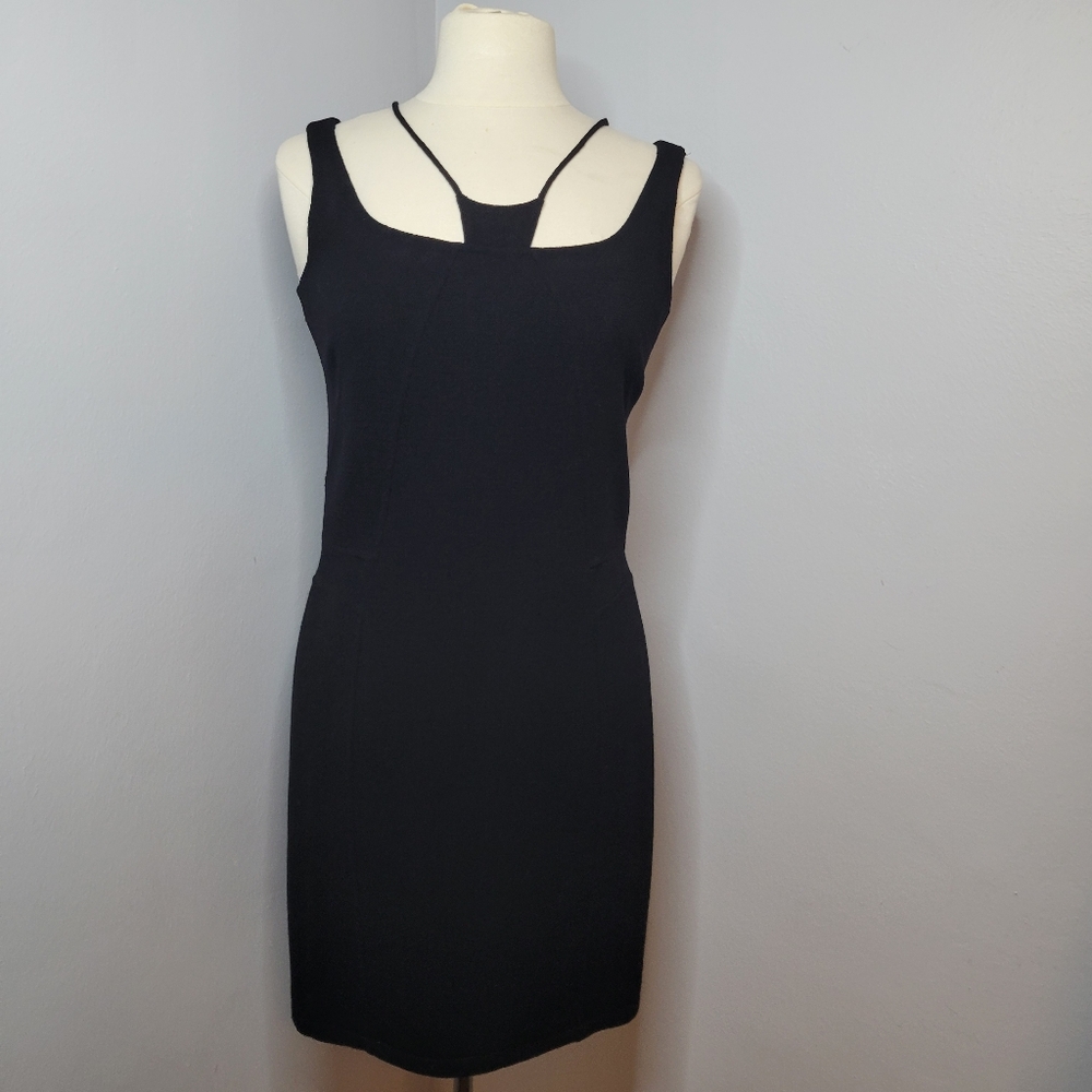 Chado Ralph Rucci Women’s 10 Black Couture Dress Y2K 100% Wool Bondage Midi